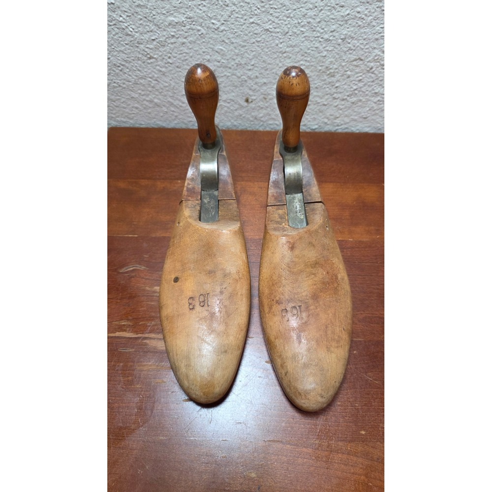 Vintage Wood Shoe Trees Mens Size 16 3 Brown Antique Adjustable Cobbler Lasts